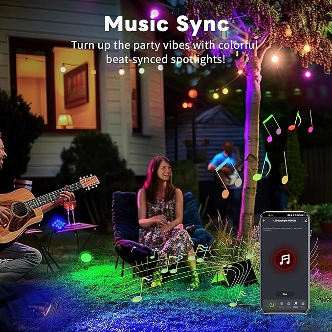 Landscape Spot Lights Outdoor Changing Colors - Smart App Based Spotlights, LED Low Voltage Accent Lights, Outdoor Waterproof 12V Wired, All Metal Aluminum Black for Fountain Sign 12 Pack
