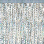 2 Pack Silver Backdrop Curtain Tinsel Streamers Sparkle Metallic Wavy Foil Fringe Photo Booth Props for Birthday Graduation Bachelorette New Year Christmas Wedding Disco Party Decorations