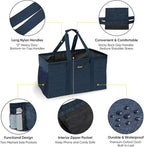 BALEINE Extra Large Utility Tote Bag with Wire Frame for Storage (Blue, 22''x12''x10'')