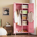 Aobabo Metal Wardrobe Cabinets with Lock, 2 Door Metal Closet wtih 4 Adjustable Shelves and 2 Hannging Rod, Lockable Locker Cabinet, Storage Locker for Home, Office,Pink, Assembly Required