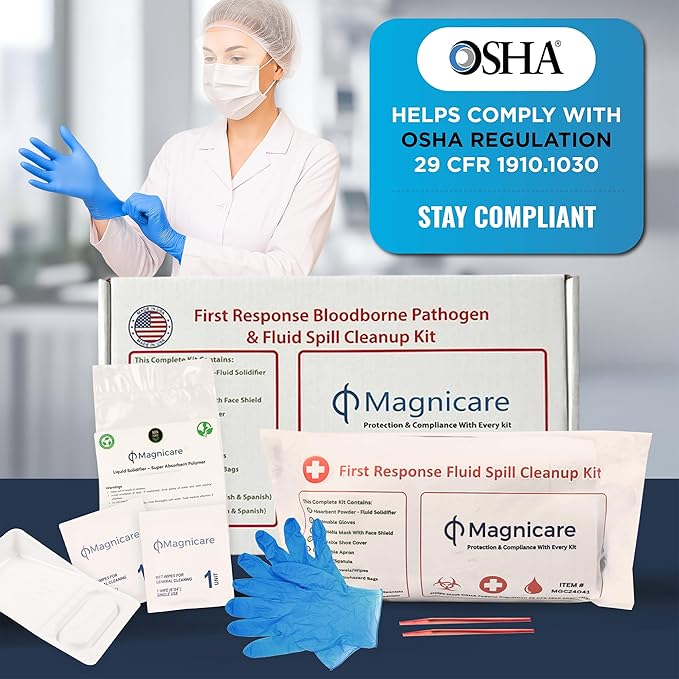 Bodily Fluid Clean Up Kit & Vomit Clean Up Pack - Be OSHA Compliant | Bloodborne Pathogen Pack |Comprehensive First Response Spill Kit| Ideal for Schools, Restaurants & Retirement Homes