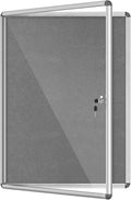 Mifuro 38"x28" Enclosed Bulletin Board, Lockable Weather-Resistant Aluminum Cork Noticeboard for School & Office, Silver Frame w/Grey Flet