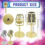 10 Pack Retro Microphone Props Fake Microphone Model with Stand Classic Vintage Plastic Antique Mic Table Decor for Halloween Party Decoration Rock Hip Hop Music Prop Pretend Play (Golden and Silver)