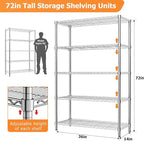 Storage Shelves Heavy Duty, 4 PCS 36" L x 14" W x 72" H Garage Wire Shelving Unit Loads 1750LBS, 5-Tier Adjustable Metal Industrial Utility Shelf Rack for Kitchen, Laundry Room, Warehouse, Basement