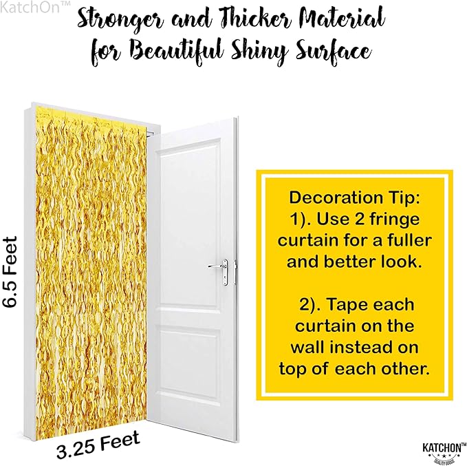 KatchOn, Large Wave Gold Backdrop Curtain - Pack of 2 | Gold Streamer Backdrop for NYE Decor | Golden Fringe Backdrop for New Years Decorations 2026, Golden Birthday Decorations, Bridal Shower