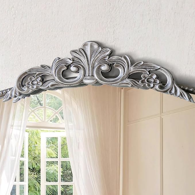 Micasso Vintage Arched Silver Mirror: 31"x19" French Baroque Antique Mirror - Traditional Ornate Decorative Mirrors for Wall/Bathroom/Entryway/Fireplace/Hallway - Home Decor for Living Room