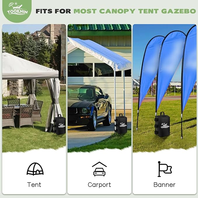 Canopy Tent Weight,88 LBS Canopy Weights Water Bags, Gazebo Weights Heavy Duty Leg Weights for Pop Up Canopies Outdoor Shelter Umbrella Pool Ladder,Set of 4, Black