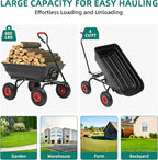 600lb Garden Dump Cart,4 Cu.Ft Utility Wagon Wheelbarrows with Quick-Release System&4 Pneumatic Tires,Heavy Duty Yard Dump Wagon with Steel Frame for Farm, Garden,Christmas Hauling(Black)