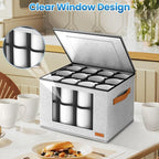 2-Layer Coffee Mug Storage Box with Dividers, Cup Storage Organizer with Zipper Lid and Handles, Stackable China Storage Containers Service for 24 Mugs, Cups and Glasses, Light Grey