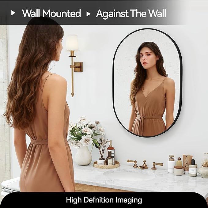 30x20 Mirror Runway Oval Wall Mounted Aluminum Alloy Metal Frame Rectangle Mirrors for Entryway Bedroom Bathroom Living Room 30 20 inch Black