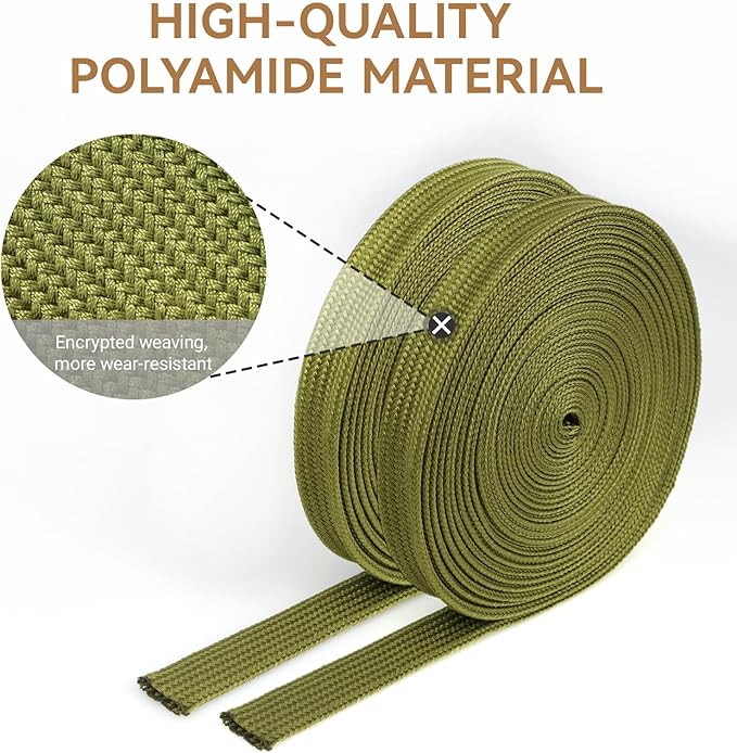 Polyamide Cable Sleeve, 10ft Flexible Expandable Braided Sleeving, Cable Management Sleeve for TV Computer Office Home Entertainment (Green, 3/8")