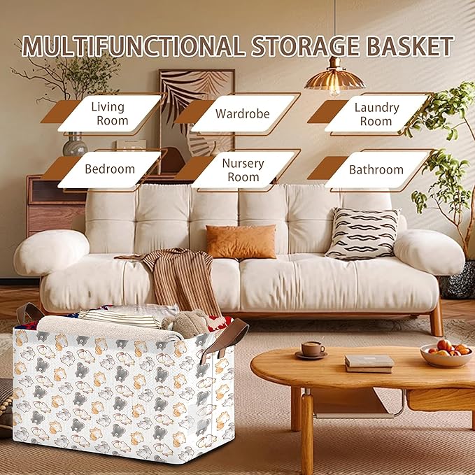 Cute Cat Storage Basket Large 17x11.5x10.5 Inche-Collapsible Fabric Organizer Bin with Handles for Kids Room, Nursery, Toys-Foldable Decorative Hamper with Adorable Cat Print-Single Pack