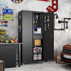 71" H*15" D*30" W Garage Storage Cabinet with Wheels and Doors,Lockable Metal Storage Cabinet with Pegboard Hooks and Drawer for Garage Warehouse Home,Required Assembly,Black
