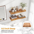 RICHFOCUS Live Edge Elm Floating Shelves - 24" W x 9.3" D Rustic Solid Wood Wall Shelves with Invisible Bracket, Wall-Mounted for Living Room, Bedroom, Kitchen Storage & Display, Set of 2, Natural