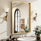 30 x 22 Inch Gold Bathroom Mirror for Wall,Aluminum Alloy Frame Rectangular Wall Mounted Mirror for Farmhouse Decor Horizontal or Vertical Ideal for Bedroom, Living Room