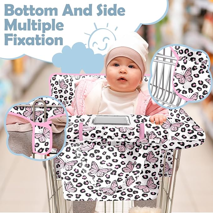 Shopping Cart Cover for Baby 2-in-1 High Chair Cover with Safety Harness Multifunctional Pink Butterfly Leopard Cart Covers for Babies Soft Padded Grocery Cart Cover for Baby Boy Girl
