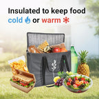 Green Bulldog 2Pack Insulated Grocery Bags – Foldable Reusable Cooler Bags with Handles for Everyday Use, Groceries, Food Delivery, and Shopping – 16”x9”x13”, Gray