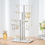 pickpiff Silver Jewelry Stand Holder Organizer: 14.5" Sturdy Hanger for 80 Pcs Jewelry, Jewlery Tower for Display Necklace, Earring, Bracelet, Watch