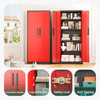 Greenvelly Metal Storage Cabinet, 63" H Locking Metal Storage Cabinet with Doors and 4 Shelves, Lockable Steel Cabinets for Kitchen, Bedroom, Living Room, Office (Red)