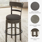Signature Design by Ashley Caitbrook Casual Farmhouse Tall Upholstered Swivel Barstool, Nailhead Trim, Solid Wood, 30" H, Gray