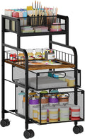 SWTYMIKI Rolling Cart with Drawers - Metal Utility Cart with Wood Shelf, DIY Divider and Locking Wheels, Craft & Art Cart Organizer for Under Desk Storage for Home Office Studio, Black