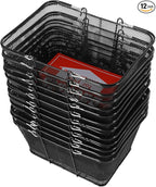 Set of 12 Shopping Baskets with Handles, Portable Black Metal Shopping Basket 15.7" x 12" x 7" Wire Mesh shopping Basket with Stand for Retail Stores Supermarket Grocery