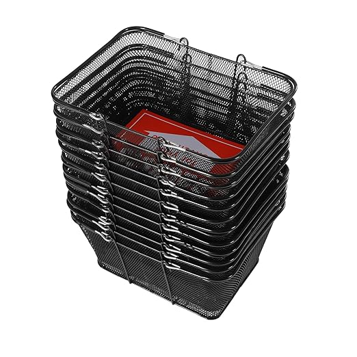 12PCS Metal Shopping Baskets 19L Grocery Basket with Handles Portable Shopping Baskets Set for Grocery Supermarket Retail Laundry Black
