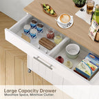 Kitchen Island with Storage, Wooden Rolling Kitchen Island On Wheels with Wood Top, Mobile Kitchen Bar Cart Cabinet with Towel Rack, Spice Rack and Drawers, White