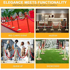 LOVMOR 12Pcs Gold Stanchion Posts Queue with 8pcs Red Velvet Rope, Crowd Control Barriers Queue Line Rope, Crowd Control Stanchion for Party Supplies