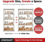 HOMEDANT 5 Tier Storage Shelves Adjustable Laminated Boltless Garage Metal Shelving Unit Heavy Duty Utility Rack Shelf Warehouse Pantry Closet Kitchen (2, (XL Deep) 48.1" W, White)