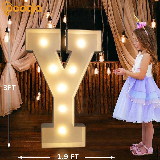 Pooqla 3FT Marquee Light Up Letters, Cool White and Warm White LED Big Mosaic Marquee Letters 3 Feet, Giant Letter Sign for Balloons Birthday Anniversary Wedding Party Decoration, Letter Y