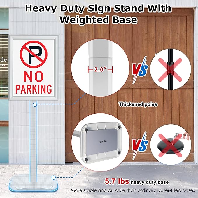 Heavy Duty Standing Sign Holder 11x17 Inch - Pedestal Floor Sign Stand with Weighted Base - Vertical & Horizontal View Poster/Menu Holder for Indoor/Outdoor Business Store Advertising, Silver