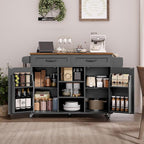Kitchen Island with Power Outlets & Drop Leaf, Kitchen Cart with Storage, Drawer and Spice Rack, Tower Rack, Island Table, Black and Rustic Brown