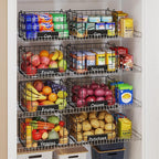 JKsmart Pantry Organizers and Storage, 4 Pack XL Stackable Wire Baskets with NamePlates, Metal Storage Bins for Snack Can Fruit Vegetable Spice
