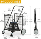 DWVO Super Jumbo Folding Shopping Cart Heavy Duty, Rolling Foldable Grocery Cart with Wheels, Portable Collapsible Utility Cart with Double Basket for Shopping Groceries Laundry Storage