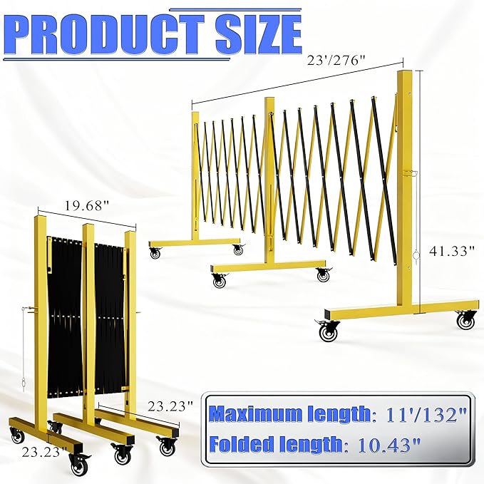 Industrial Expandable Barricade,Folding Security Gate Safety Barricade with Casters,Mobile Barrier Gate Outdoor,Adjustable Traffic Fence for Road Construction, Traffic Control,Pool (11FT-2PCS)