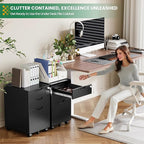 Mobile File Cabinet,3 Drawer Locking Storage Filing Cabinet,Office Metal Storage Cabinet on Wheels for Legal/Letter/A4 File(Fully Assembled，Black)