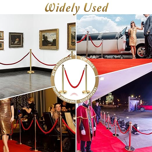 8PCS Gold Stanchions Posts with 4PCS 5 ft Red Velvet Rope, Red Velvet Rope Stanchion Set Crowd Control Barriers, Stanchions and Velvet Ropes Red Carpet Poles for Party Supplies