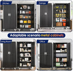 71" H Metal Garage Storage Cabinet, Rolling Tool Cabinet with 2 Doors and Wheels, Locker Steel Cabinet with 4 Adjustable Shelves, Organization Cabinet for Garage,Office,Home,Gym,School（Black）