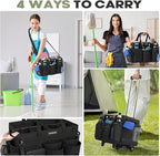 Rolling Cleaning Caddy Bag with Detachable Trolley, Cleaning Supplies Organizer Cart on Wheels, Cleaning Supply Caddy for Housekeepers (Black, 11.5" Dx15.7 Wx13 H)