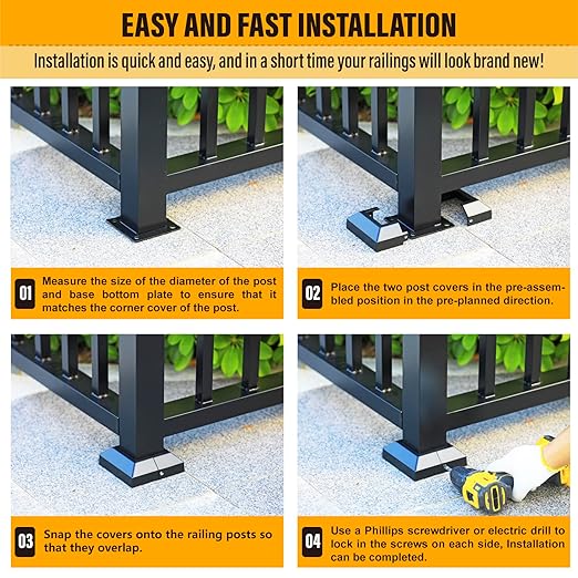 2.5"x2.5"（Actual: 2.5"x 2.5"） Deck Post Base Cover Decorative Post Base Trim Skirt Black Aluminum 12Pack