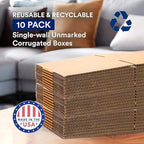 BOX USA Moving Boxes Medium 18"L x 14"W x 12"H 10-Pack & Heavy Duty 2in x 25yd Clear Packaging Tape with Dispenser - for Shipping, Mailing, Packing, Packaging and Storage