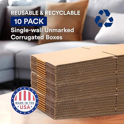 BOX USA Moving Boxes Medium 18"L x 14"W x 12"H 10-Pack & Heavy Duty 2in x 25yd Clear Packaging Tape with Dispenser - for Shipping, Mailing, Packing, Packaging and Storage