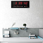 14.1 Inch Red Digital Wall Clock, Date/Day/Temperature Display, Energy Saving LEDs, Foldable Stand