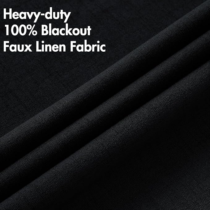 MIULEE Linen Texture Curtains for Bedroom Solid 100% Blackout Thermal Insulated Halloween Black Curtains Grommet Room Darkening Drapes for Living Room Nursery 52x45 Inch (2 Panels)