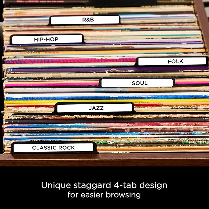 Carstens Records Heavy Duty Vinyl Album Dividers | 12" LP Organizers with Tabs | Pack of 32 Black | Made in The USA | Personalizable