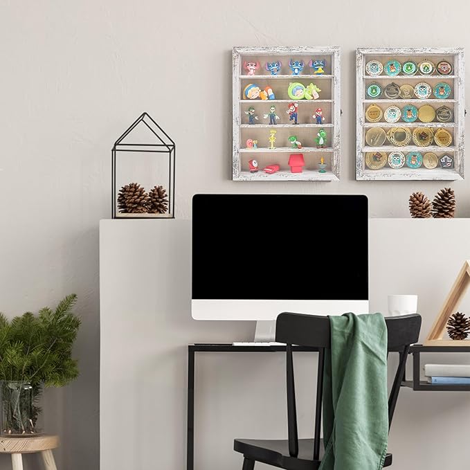 GMFrames 11x14 Wooden Shadow Box Frame with Removable Shelves Deep Display Case for Military Medals Keepsakes White