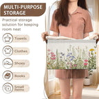 Floral Meadow Storage Basket Large 17x11.5x10.5 Inche-Collapsible Fabric Organizer Bin with Handles for Garden Party, Boho Decor, Living Room-Decorative Hamper with Field Flower Pattern-Single Pack