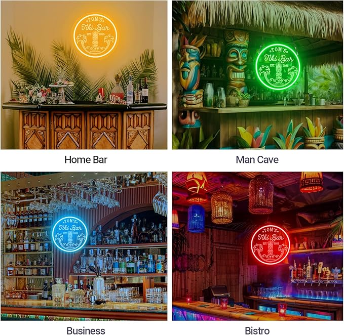 Custom Tiki Bar Neon Sign for Wall Decor, Personalized LED Bar Neon Tiki Sign for Men Dad Gifts, Dimmable Customized Light Up Signs for Home Pub Man Cave Tavern Bistro Lounge Party Beach Summer Decor