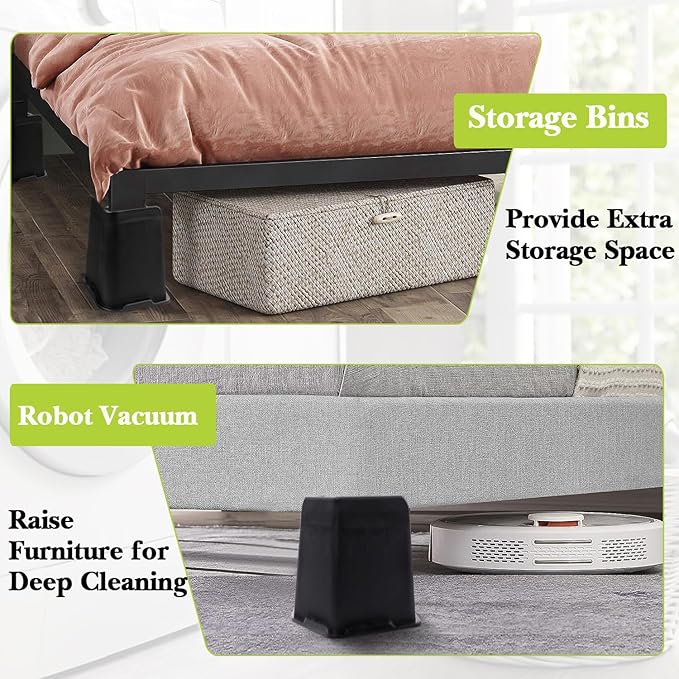 Bed Risers 2 inch, 3 inch, 4 inch, 6 inch, 8 inch Heavy Duty, Oversized Furniture Riser for Couch Sofa Table Chair Leg Frame Dorm, Support up to 6000 Lbs (Black 4 Pack, 8 inch)